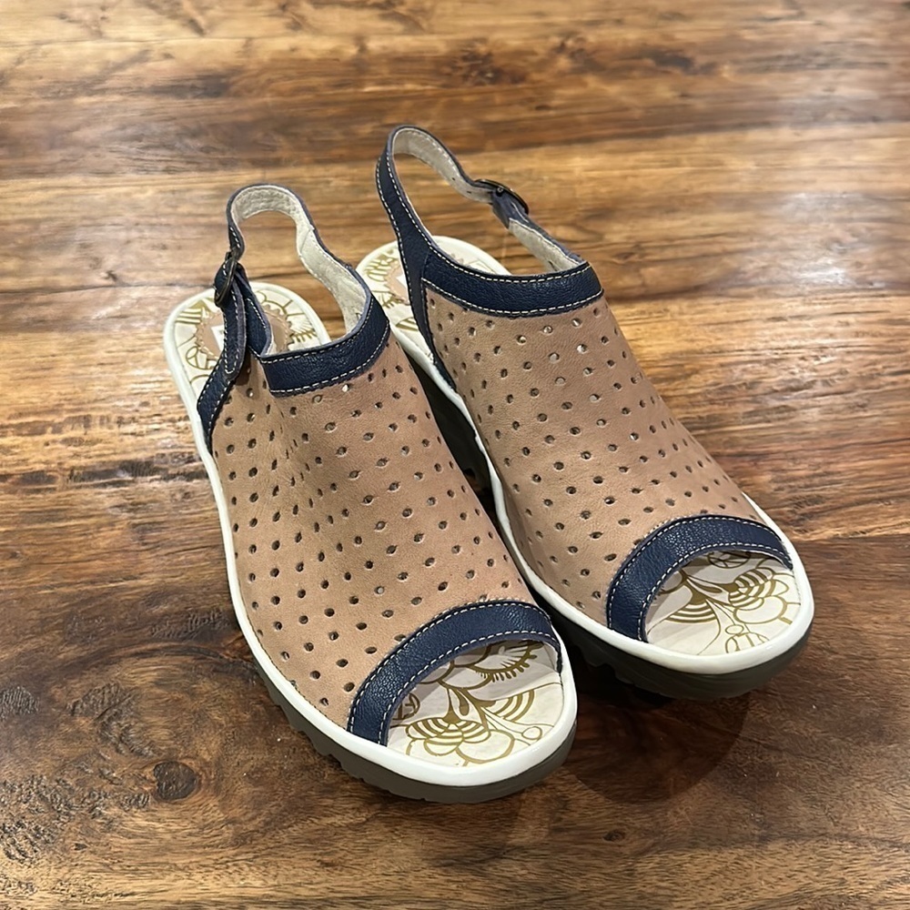 Fly London Perforated Leather Wedge Sandal 39